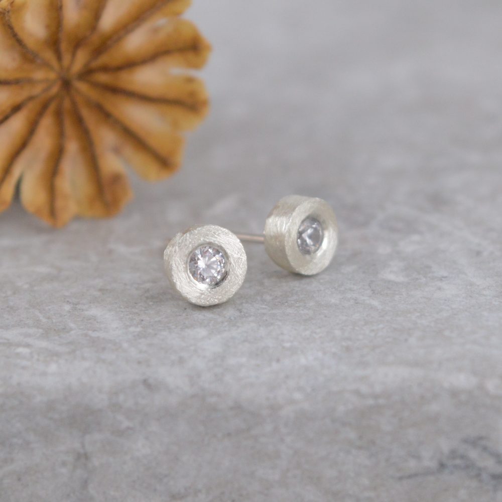 Silver & Diamond Stud Earrings