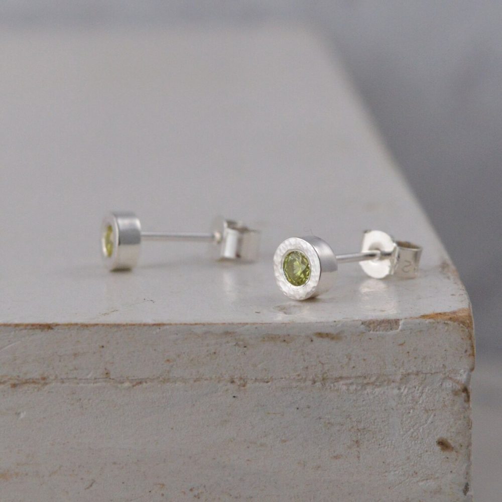 Silver Button Studs with Peridot CZ - Image 2