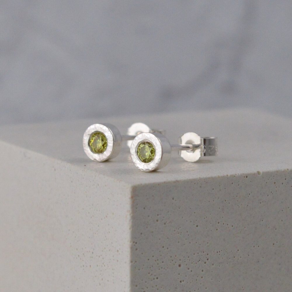 Silver Button Studs with Peridot CZ - Image 3