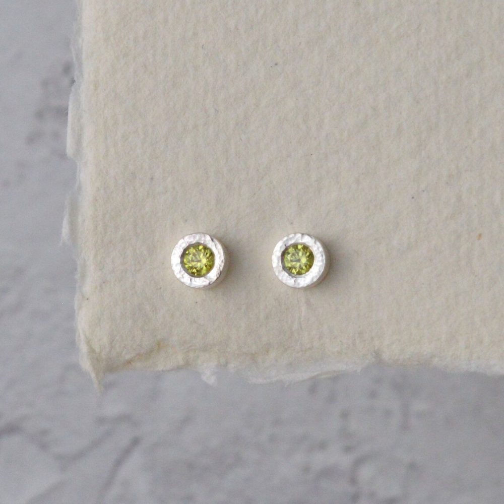 Silver Button Studs with Peridot CZ - Image 4